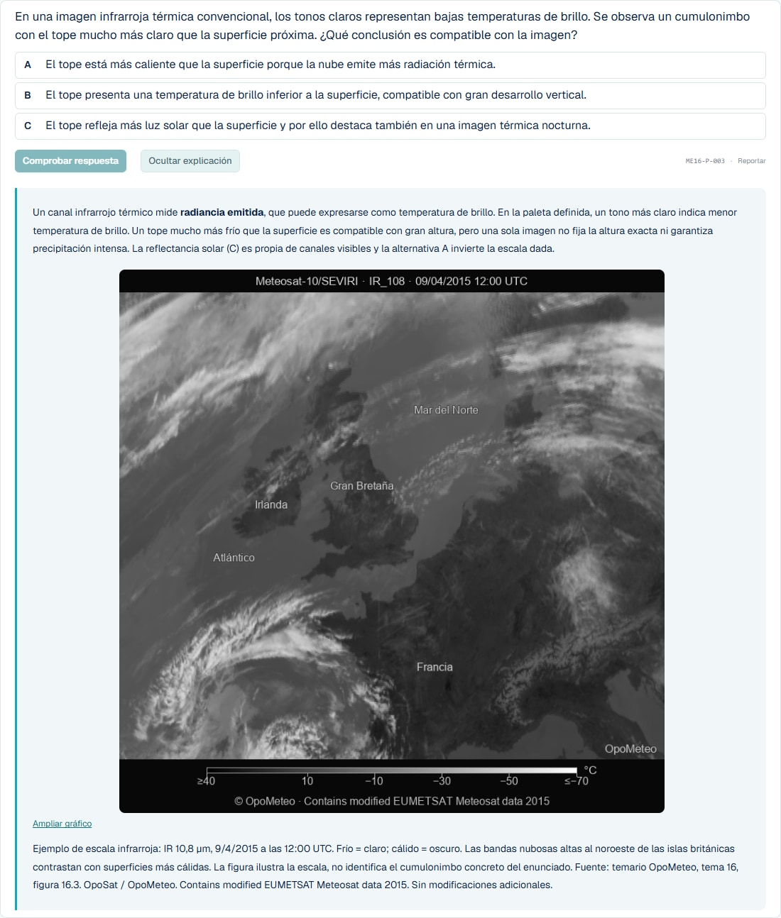 Explicación meteorológica real con imagen de observación